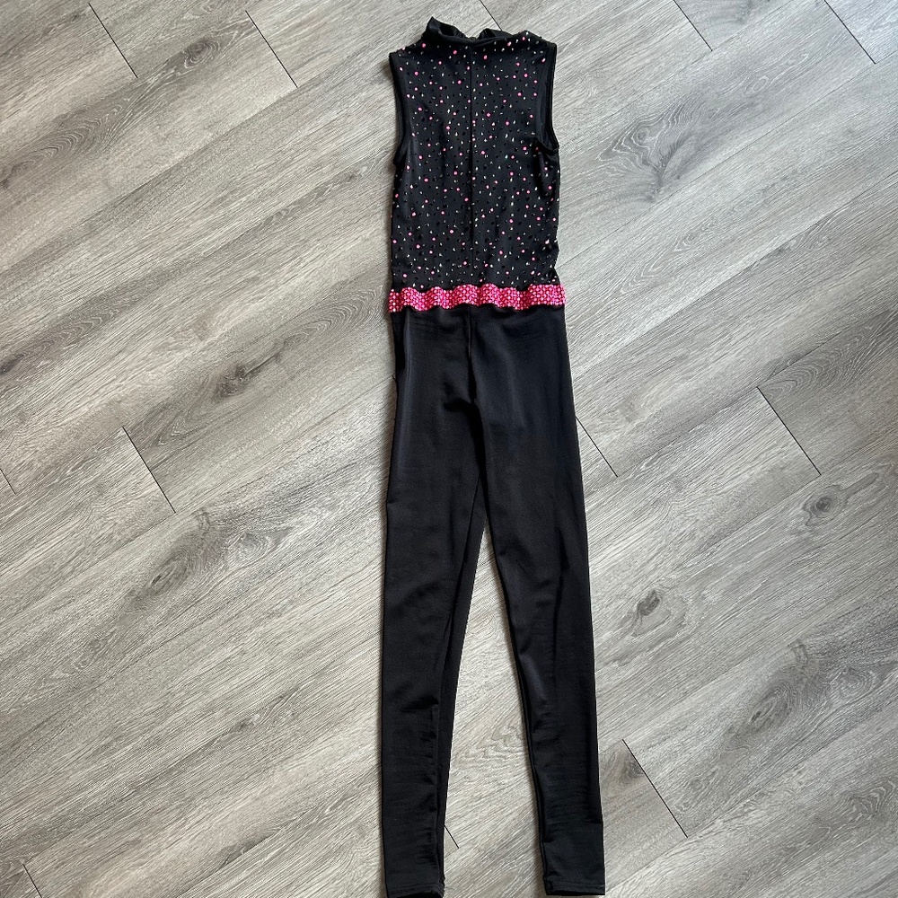 Black and Pink Figure Skating or Dance Costume Jumpsuit